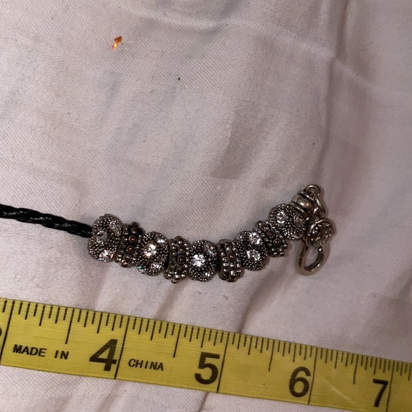 Rhinestone black bead chain link adjustable bracelet - Picture 3 of 3